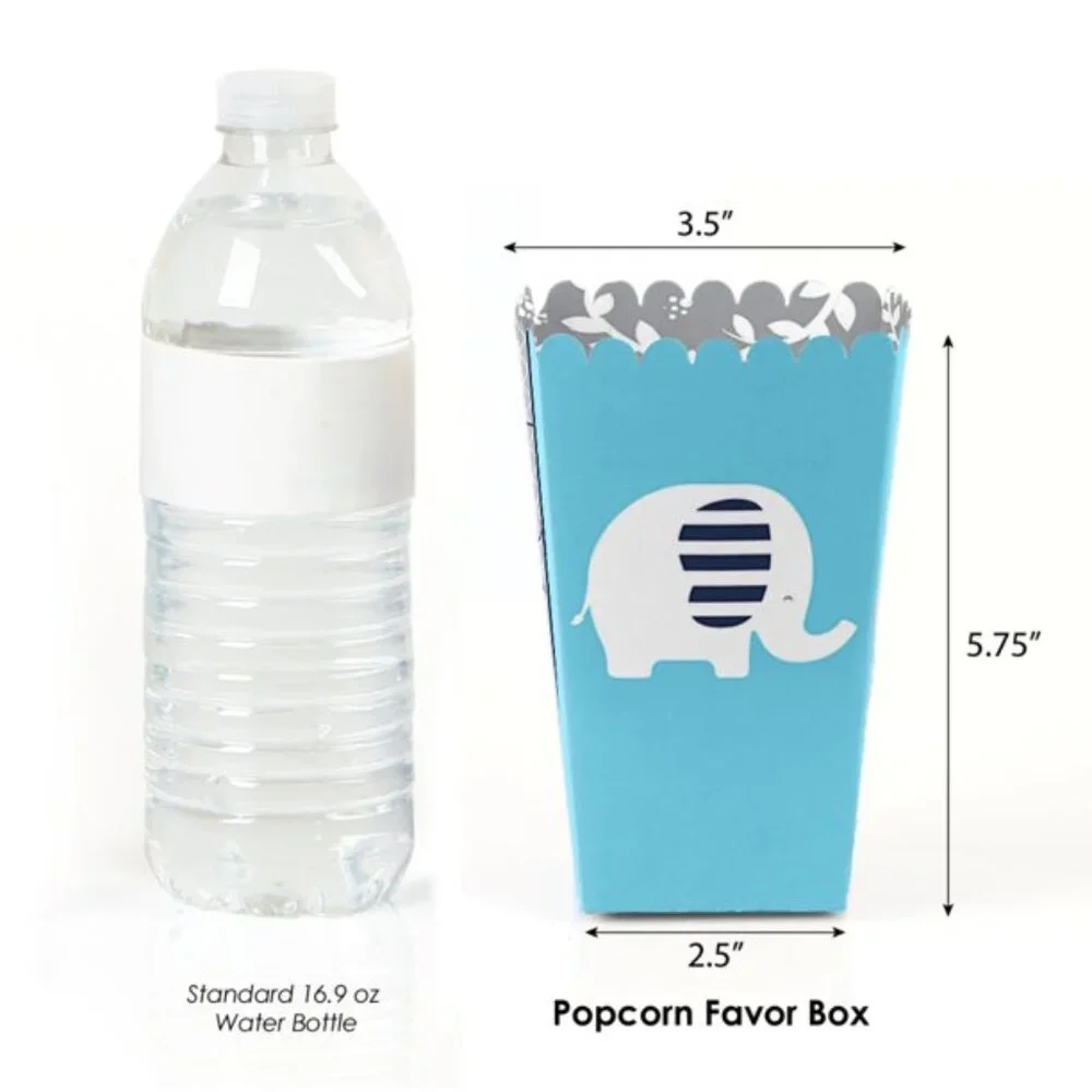 Blue Elephant - Baby Shower or Birthday Party Favor Popcorn Treat Boxes - Set of